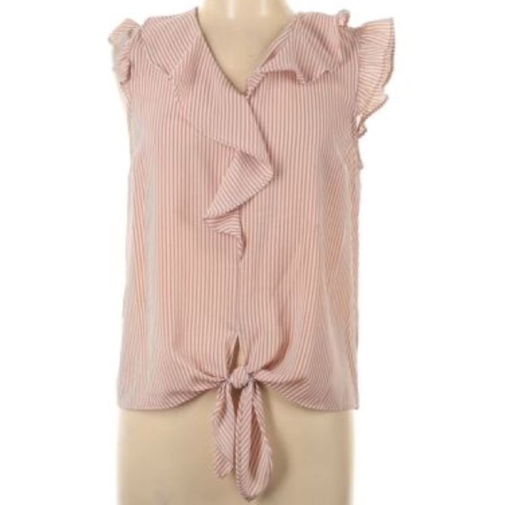 Monteau pink and white seersucker sleeveless top